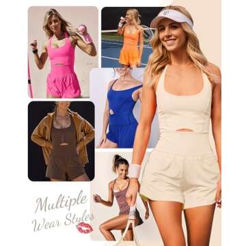 Wenlia Women's Athletic Romper Onesie with Padded Bras Sleeveless One Piece Workout Outfit Summer Rompers with Shorts for Running, Apricot