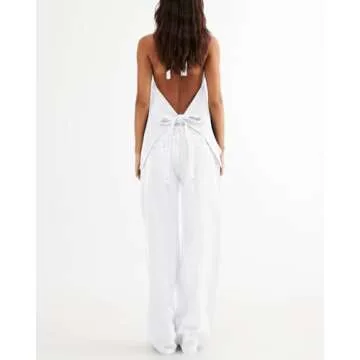 Fisoew Women's Two Piece Denim Set Button Down Backless Tank Top and Wide Leg Jeans 2 Piece Outfit Suits