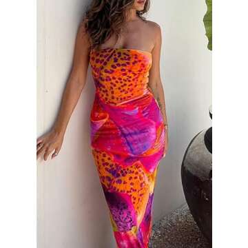 Floral Print Ruffles Tassels Split Midi Dress Tie Dye Cut Out Maxi Dress V Neck Backless Long Dress Holiday Outfits