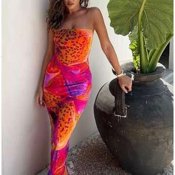 Floral Print Ruffles Tassels Split Midi Dress Tie Dye Cut Out Maxi Dress V Neck Backless Long Dress Holiday Outfits