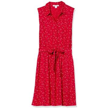 Amazon Essentials Women's Sleeveless Relaxed-Fit Woven Shirt Dress, Red Leafy Floral, X-Small