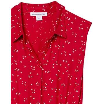 Amazon Essentials Women's Sleeveless Relaxed-Fit Woven Shirt Dress, Red Leafy Floral, X-Small