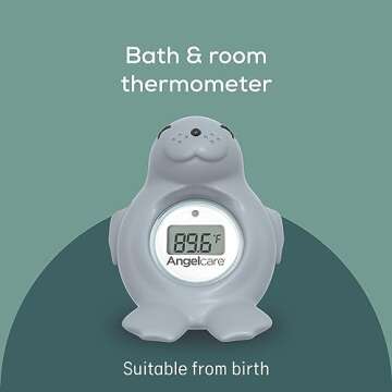 Angelcare Baby Bath & Room Thermometer - Happy Seal, Grey, BT-01-SEAL-US