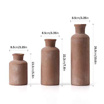 LUKA Ceramic Rustic Farmhouse Vase,Terracotta Vases for Decor,Vase Set of 3,Vase for Your Bedroom,Office,Living Room,Fireplace,Bookshelf Decor,Housewarming 10+7.5+5 Inch