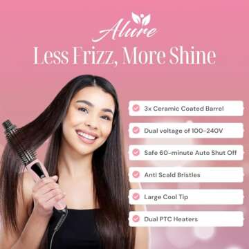 Alure Heated Styling Brush - 3-in-1 Ionic Hair Curler/Straightener with Anti-Scald Nylon Bristles, Electric Curl Wand for All Hair Types, Ideal as a Curling Iron Alternative for Short Hair and Styling