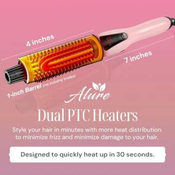 Alure Heated Styling Brush - 3-in-1 Ionic Hair Curler/Straightener with Anti-Scald Nylon Bristles, Electric Curl Wand for All Hair Types, Ideal as a Curling Iron Alternative for Short Hair and Styling