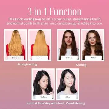 Alure Heated Styling Brush - 3-in-1 Ionic Hair Curler/Straightener with Anti-Scald Nylon Bristles, Electric Curl Wand for All Hair Types, Ideal as a Curling Iron Alternative for Short Hair and Styling