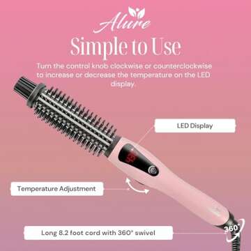 Alure Heated Styling Brush - 3-in-1 Ionic Hair Curler/Straightener with Anti-Scald Nylon Bristles, Electric Curl Wand for All Hair Types, Ideal as a Curling Iron Alternative for Short Hair and Styling
