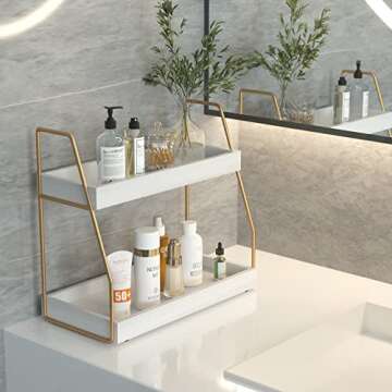 ZGO Bathroom Counter Organizer, Bathroom Organizer Countertop for Bathroom Decor, Wooden Sink Organi...