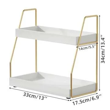 ZGO Bathroom Counter Organizer, Bathroom Organizer Countertop for Bathroom Decor, Wooden Sink Organizer Shelf for Vanity Storage, Makeup Bedroom Corner (2Tier, White and Gold)