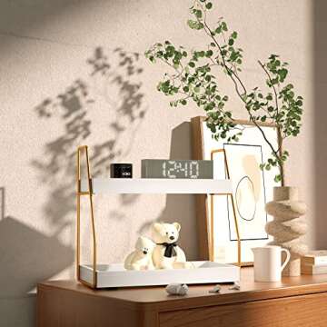 ZGO Bathroom Counter Organizer, Bathroom Organizer Countertop for Bathroom Decor, Wooden Sink Organizer Shelf for Vanity Storage, Makeup Bedroom Corner (2Tier, White and Gold)