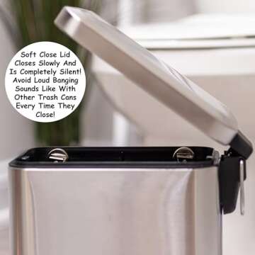Homie Soft Close, Slim Trash Can 1.6 Gallon with Anti - Bag Slip Liner and Lid, Use as Mini Garbage ...