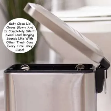 Homie Soft Close, Slim Trash Can 1.6 Gallon with Anti - Bag Slip Liner and Lid, Use as Mini Garbage ...