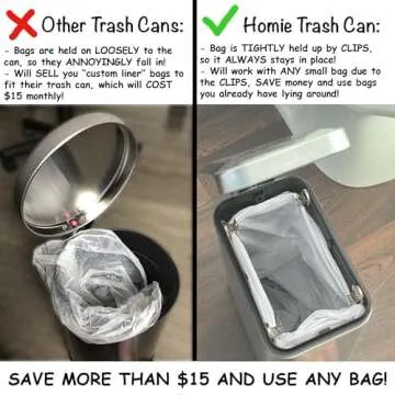 Homie Soft Close, Slim Trash Can 1.6 Gallon with Anti - Bag Slip Liner and Lid, Use as Mini Garbage Basket, Slim Dust Bin, or Decor in Bathroom, Restroom, Kitchen, or Bedroom