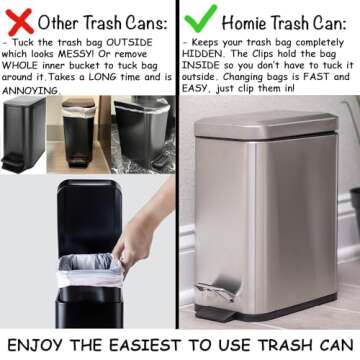 Homie Soft Close, Slim Trash Can 1.6 Gallon with Anti - Bag Slip Liner and Lid, Use as Mini Garbage Basket, Slim Dust Bin, or Decor in Bathroom, Restroom, Kitchen, or Bedroom