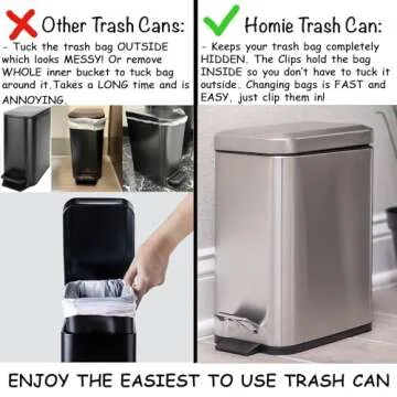 Homie Soft Close, Slim Trash Can 1.6 Gallon with Anti - Bag Slip Liner and Lid, Use as Mini Garbage Basket, Slim Dust Bin, or Decor in Bathroom, Restroom, Kitchen, or Bedroom
