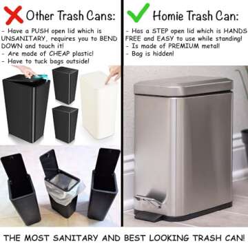 Homie Soft Close, Slim Trash Can 1.6 Gallon with Anti - Bag Slip Liner and Lid, Use as Mini Garbage Basket, Slim Dust Bin, or Decor in Bathroom, Restroom, Kitchen, or Bedroom