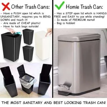 Homie Soft Close, Slim Trash Can 1.6 Gallon with Anti - Bag Slip Liner and Lid, Use as Mini Garbage Basket, Slim Dust Bin, or Decor in Bathroom, Restroom, Kitchen, or Bedroom