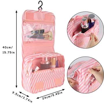 Pengxiaomei Toiletry Bag, Waterproof Hanging Cosmetic Bag Portable Travel Makeup Pouch Bathroom Bag Stocking Stuffers for Women Girls Christmas Gifts(Pink)