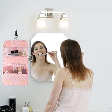 Pengxiaomei Toiletry Bag, Waterproof Hanging Cosmetic Bag Portable Travel Makeup Pouch Bathroom Bag Stocking Stuffers for Women Girls Christmas Gifts(Pink)