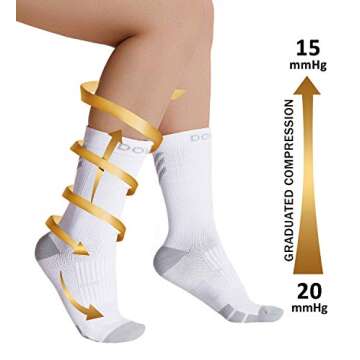 DOVAVA Dri-tech Compression Crew Socks 15-20mmHg for Men & Women, Athletic Fit Running Nurses Flight Travel Pregnancy Edema Diabetic, Boost Ankle Calf Circulation, White(4 Pairs), Large/X-Large