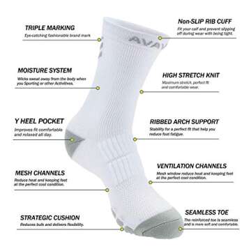 DOVAVA Dri-tech Compression Crew Socks 15-20mmHg for Men & Women, Athletic Fit Running Nurses Flight Travel Pregnancy Edema Diabetic, Boost Ankle Calf Circulation, White(4 Pairs), Large/X-Large