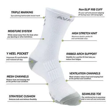 DOVAVA Dri-tech Compression Crew Socks 15-20mmHg for Men & Women, Athletic Fit Running Nurses Flight Travel Pregnancy Edema Diabetic, Boost Ankle Calf Circulation, White(4 Pairs), Large/X-Large