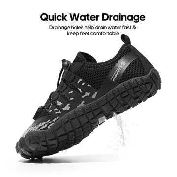 NORTIV 8 Boys Girls Water Shoes Kids Quick Dry Barefoot River Pool Swim Beach Outdoor Training Walking Shoes(Toddler/Little Kid/Big Kid) Size 4 Big Kid Black/Dark Grey SNWS232K