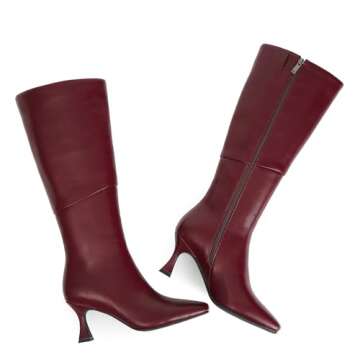 Modatope Burgundy Boots Women Square Toe Burgundy Knee High Boots Stiletto Kitten Heels Long Burgundy Boots Burgundy Tall Boots Size 8