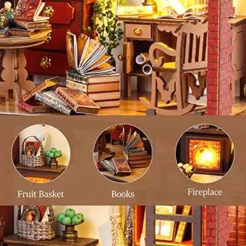 DIY Book Nook Kits Booknook-Creativity 3D Wooden Puzzle Bookend Bookshelf Decor -Booknook Kit for Ad...
