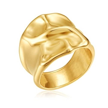 YADUDA Vintage Chunky Gold Rings for Women & Men - 18K Gold Plated Statement Ring, Size 8