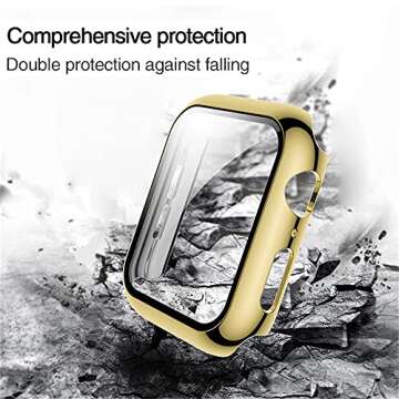 HANKN 2 Pack 40mm Plated Hard PC Case Compatible with Apple Watch Series 6 5 4 Se 40mm Tempered Glass Screen Protector, Full Coverage Ultra-Thin Shockproof Iwatch Bumper Cover (Gold+Gold, 40mm)
