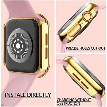 HANKN 2 Pack 40mm Plated Hard PC Case Compatible with Apple Watch Series 6 5 4 Se 40mm Tempered Glass Screen Protector, Full Coverage Ultra-Thin Shockproof Iwatch Bumper Cover (Gold+Gold, 40mm)