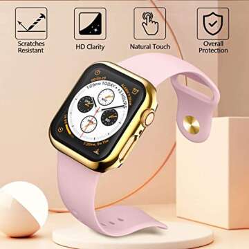 HANKN 2 Pack 40mm Plated Hard PC Case Compatible with Apple Watch Series 6 5 4 Se 40mm Tempered Glass Screen Protector, Full Coverage Ultra-Thin Shockproof Iwatch Bumper Cover (Gold+Gold, 40mm)