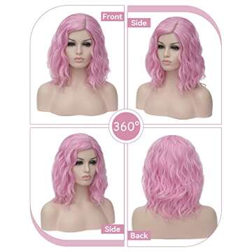 TopWigy Colorful Pink Women Cosplay Wig - Short Curly Bob for Costume Fun!