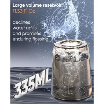 MySmile Powerful Cordless 350ML Water Dental Flosser Portable OLED Display Oral Irrigator with 5 Pressure Modes 8 Jet Tips and Storage Bag for Home Travel Use (Midnight Black)