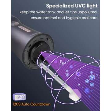 MySmile Powerful Cordless 350ML Water Dental Flosser Portable OLED Display Oral Irrigator with 5 Pressure Modes 8 Jet Tips and Storage Bag for Home Travel Use (Midnight Black)