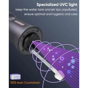 MySmile Powerful Cordless 350ML Water Dental Flosser Portable OLED Display Oral Irrigator with 5 Pressure Modes 8 Jet Tips and Storage Bag for Home Travel Use (Midnight Black)