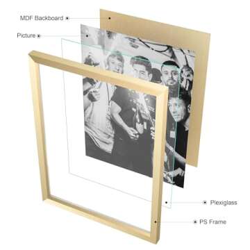 ArtbyHannah 11 x 14 Inch 3 Pack Gold Picture Frame Collage Set for Wall Art Decor- Made to Display Pictures 8x11 and 5x7 with Mat for Gallery Wall Kit or Home Decoration