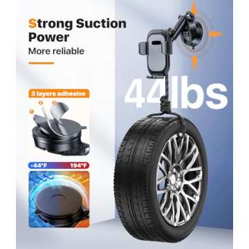 hitolza Ultra Stable Phone Holders for Your Car [Powerful & 360 Adjustable Suction Cup] Universal Car Phone Holder Mount Long Arm Flexible Car Mount for Dashboard Windshield Air Vent All Phone Case