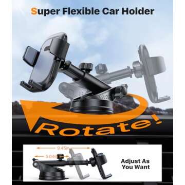 hitolza Ultra Stable Phone Holders for Your Car [Powerful & 360 Adjustable Suction Cup] Universal Car Phone Holder Mount Long Arm Flexible Car Mount for Dashboard Windshield Air Vent All Phone Case
