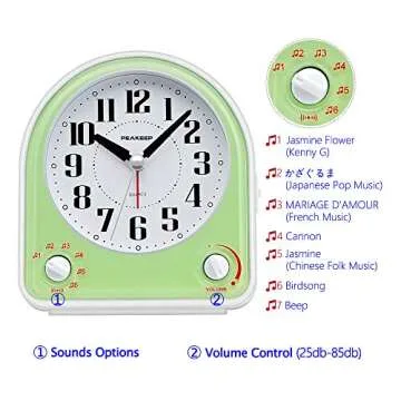Peakeep Analog Alarm Clock Non-Ticking Silent with 7 Sounds