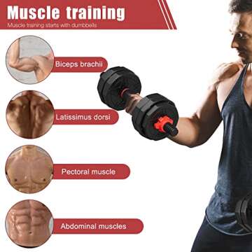 PINROYAL 4 in 1 Adjustable Dumbbell Set, 50LB Free Weights Dumbbells Set with Connecting Rod Used as Barbell, Non-Slip Handles & Base for Kettlebells, Push up, Weight Set for Home Gym for Men Women