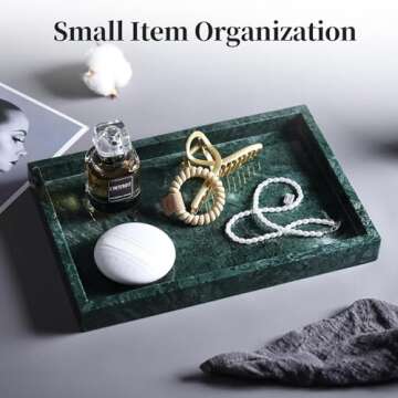 YMXYJM 100% Natural Marble Tray for Bathroom, Genuine Marble Stone Vanity Tray, Luxury Storage Trays for Kitchen, Vanity, Home Decor, Dresser, Non-Resin/Non-Ceramic, 12"x 8"x 1.2", Dark Green