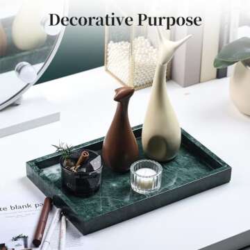 YMXYJM 100% Natural Marble Tray for Bathroom, Genuine Marble Stone Vanity Tray, Luxury Storage Trays for Kitchen, Vanity, Home Decor, Dresser, Non-Resin/Non-Ceramic, 12"x 8"x 1.2", Dark Green