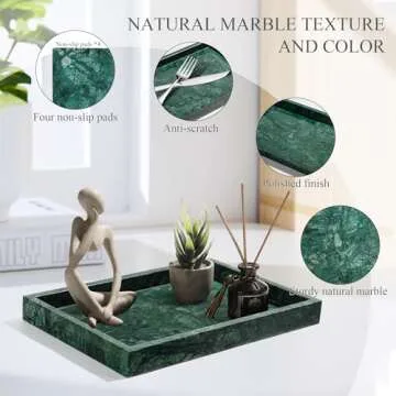 YMXYJM 100% Natural Marble Tray for Bathroom, Genuine Marble Stone Vanity Tray, Luxury Storage Trays for Kitchen, Vanity, Home Decor, Dresser, Non-Resin/Non-Ceramic, 12"x 8"x 1.2", Dark Green