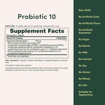 Nature’s Bounty Probiotic 10, Ultra Strength Daily Probiotic Supplement, Support for Digestive, Immune and Upper Respiratory Health, 1 Pack, 30 Capsules