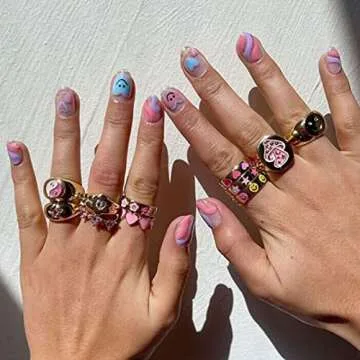 Colorful Adjustable Chunky Rings for Women and Teens