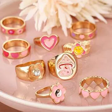 Colorful Adjustable Chunky Rings for Women and Teens