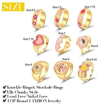 Colorful Adjustable Chunky Rings for Women and Teens